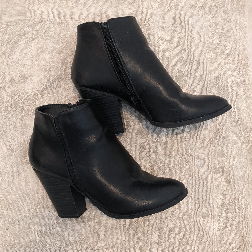 Black Pleather Booties / Ankle Boots